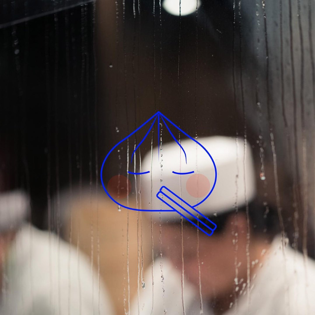 Dumpling mark on a café window