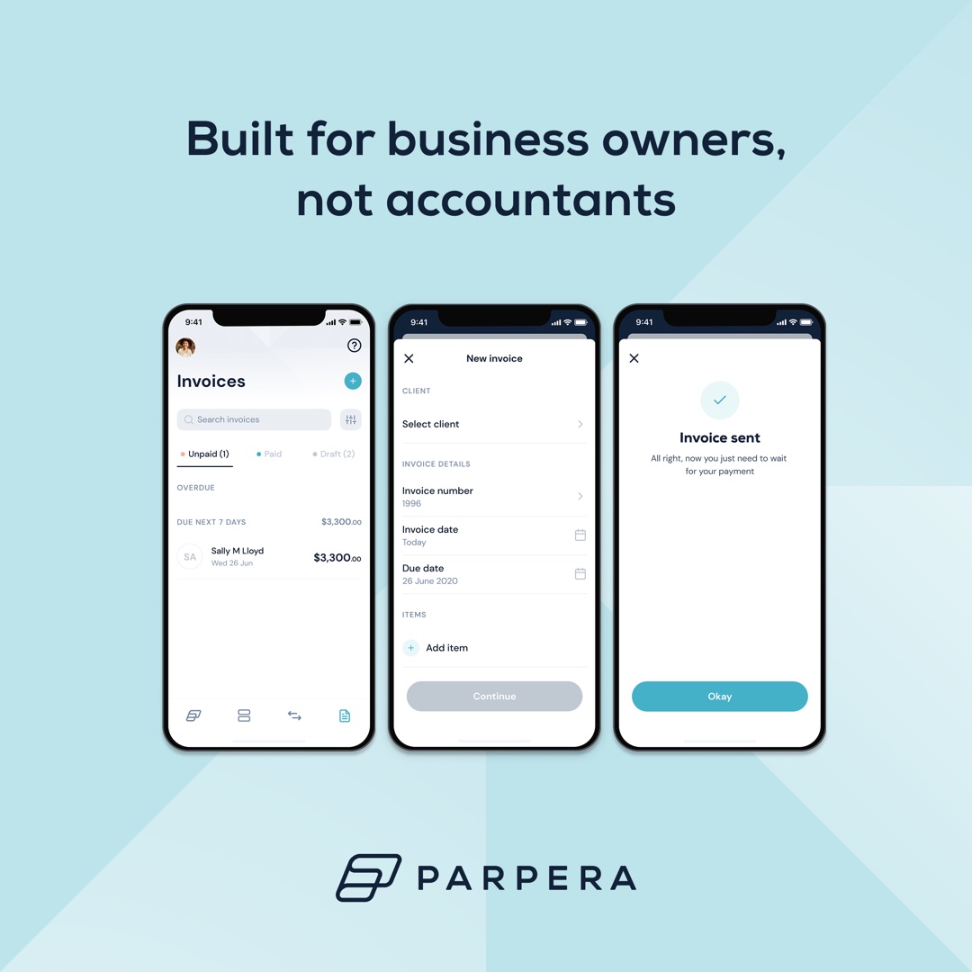 Built for business owners, not accountants: invoice flow on three phones
