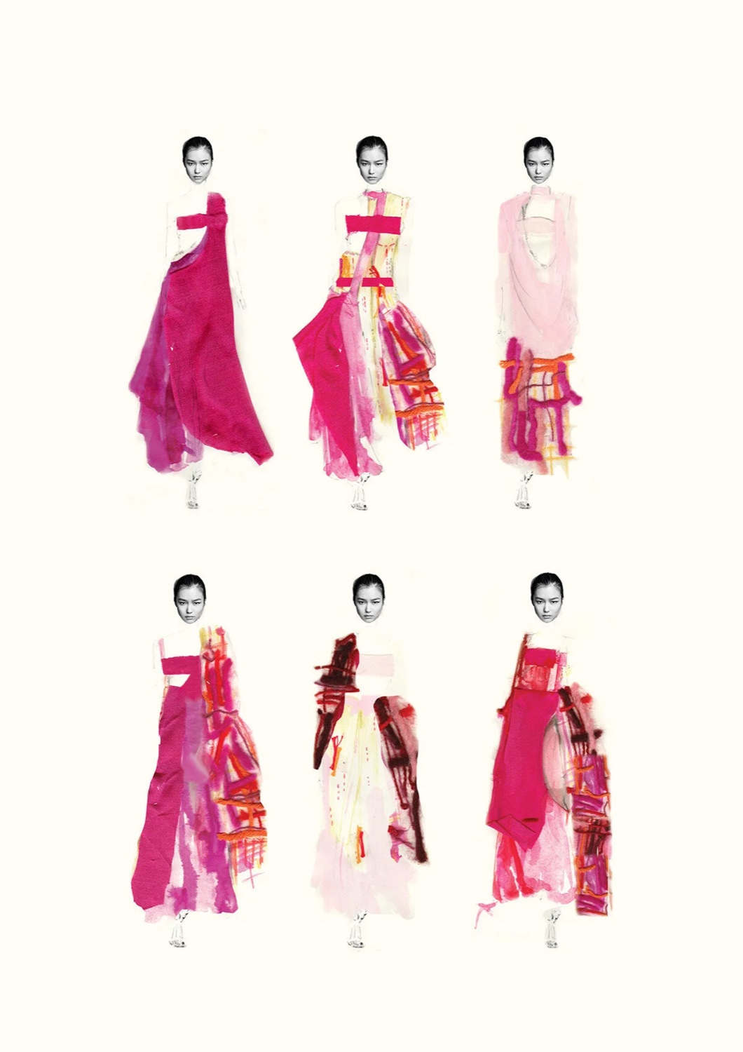 Full-length magenta draped gown