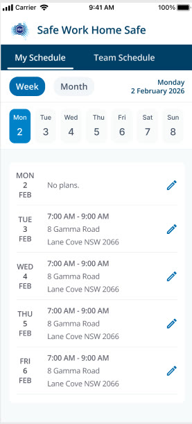 Early concept: My Schedule and Team Schedule tabs with a week view