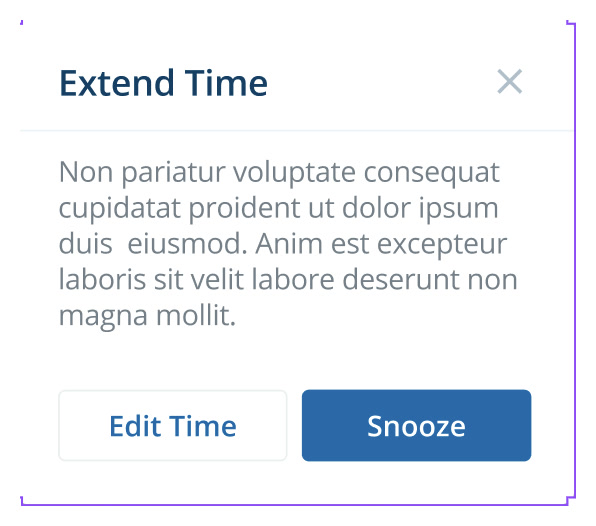 Early concept: an Extend Time dialog with Edit Time and Snooze