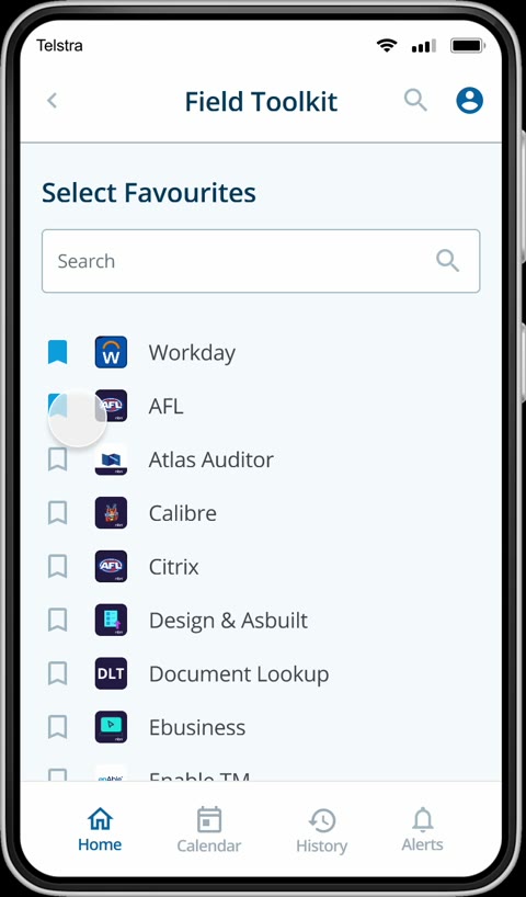 Select favourites screen
