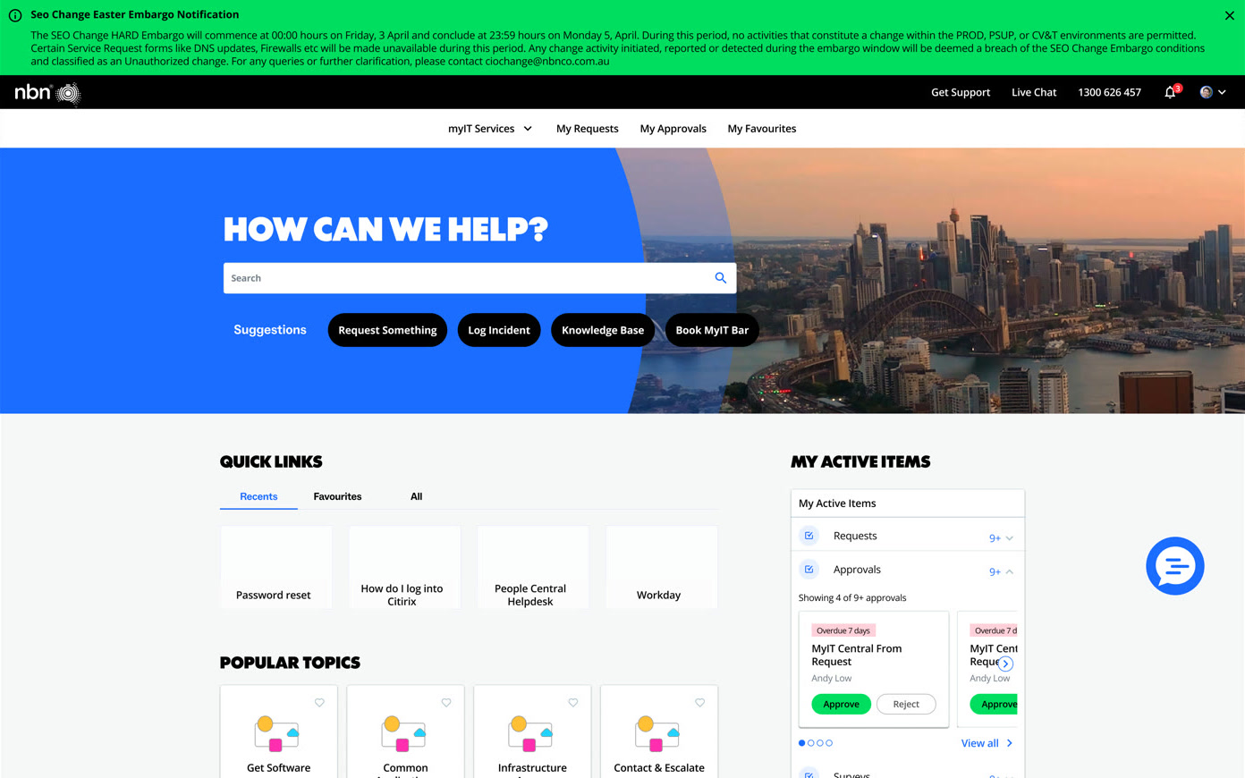 Design B: a homepage with previews and inline approvals in My Active Items